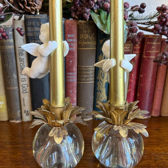 Vintage Porcelain Angel Taper Candle Huggers, Set of 2 - Picture 9 of 13